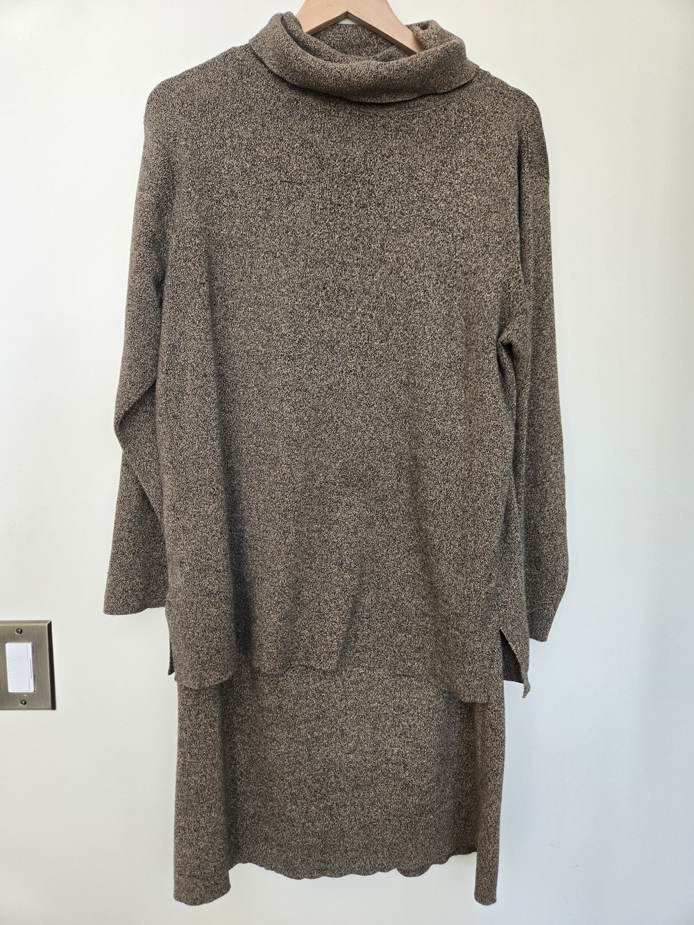 Relaxed Cowl Neck Longline Sweater Tunic in Brown With Matching Maxi Skirt